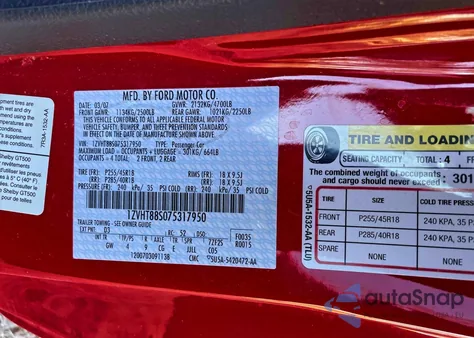 2007 Ford Mustang Shelby Gt500 z USA, uszkodzony, nr VIN 1ZVHT88S075317950